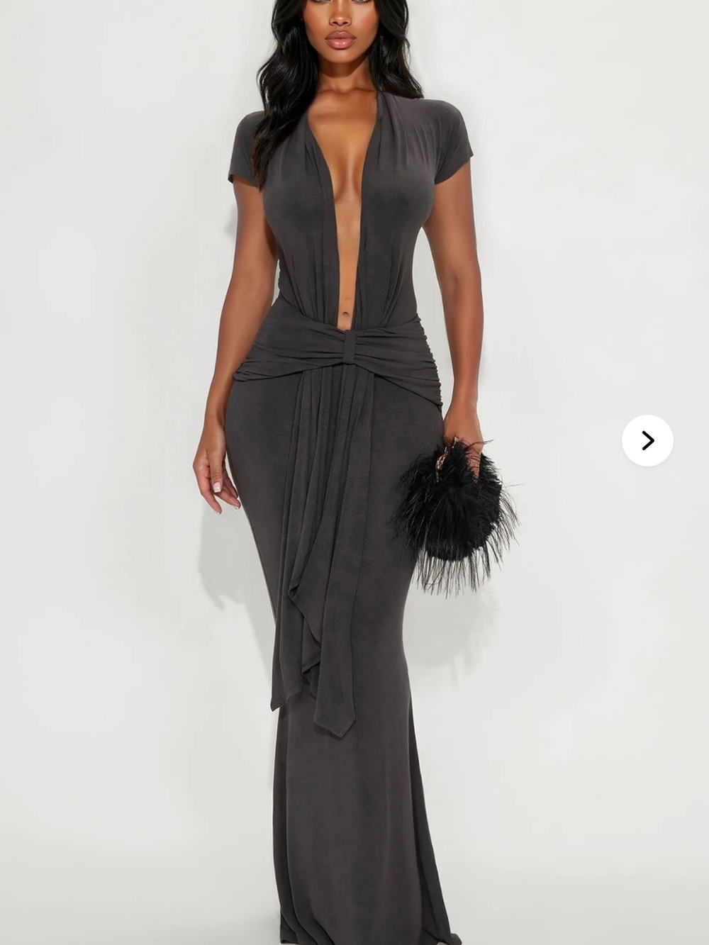 New - Fashion Nova - Vividly sharp - Charcoal Plunge Maxi Dress